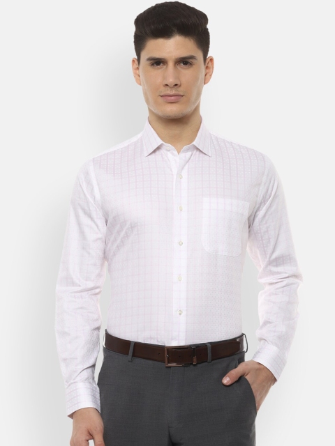 Van Heusen Men White & Pink Slim Fit Checked Formal Shirt
