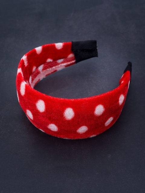 

Golden Peacock Women Red & White Polka Dots Velvet Printed Headband