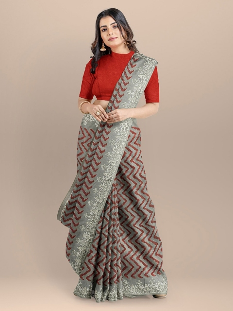 

BharatSthali Grey Printed Pure Cotton Saree