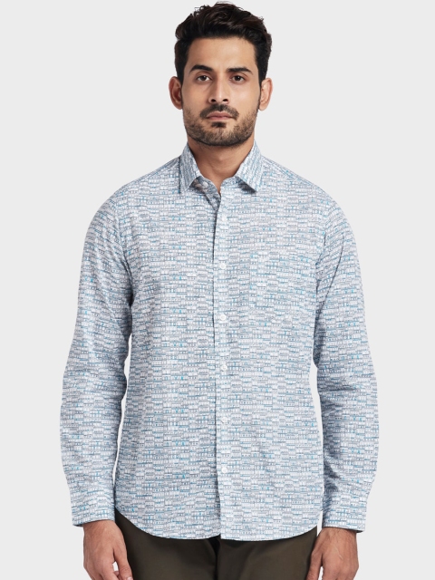 

ColorPlus Men Blue & White Regular Fit Printed Casual Shirt