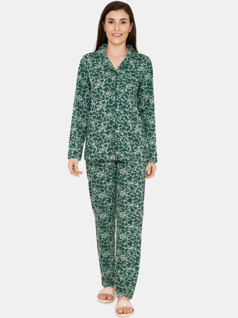 

Zivame Women Green Printed Night Suit