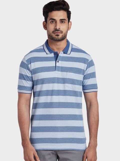 

ColorPlus Men Blue Striped Polo Collar T-shirt