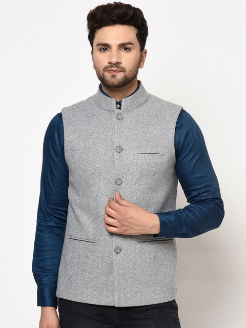 

METTLE Men Grey Solid Nehru Jacket
