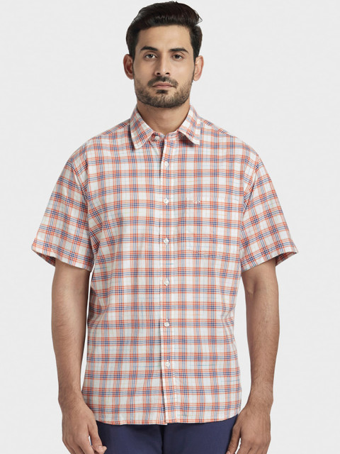

ColorPlus Men Orange & White Regular Fit Checked Casual Shirt