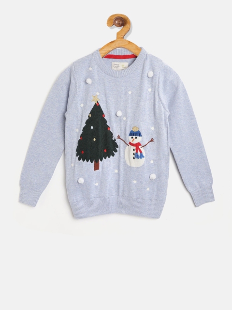 

Cherry Crumble Boys Blue Printed Knitted Pullover Sweater