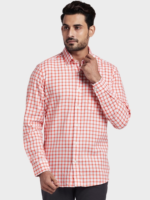 

ColorPlus Men Orange & White Tailored Fit Checked Casual Shirt