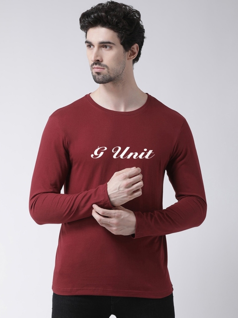 

Friskers Men Maroon Printed Round Neck Pure Cotton T-shirt