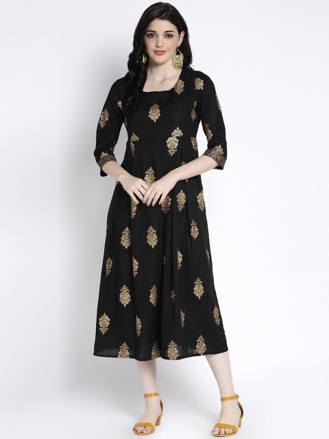 

ANAISA Women Black Printed A-Line Dress
