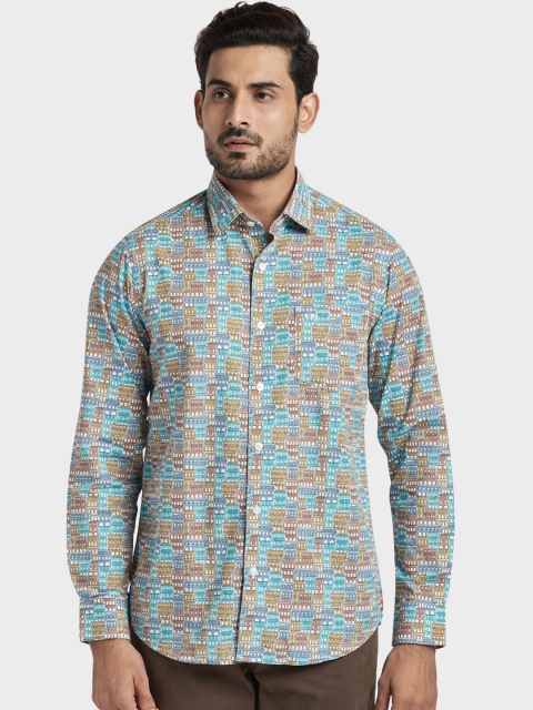 

ColorPlus Men Sea Green & Off-White Regular Fit Printed Casual Shirt