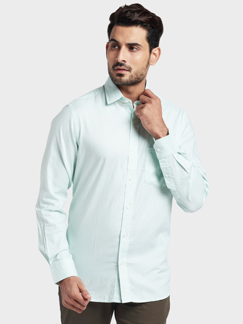 

ColorPlus Men Sea Green Tailored Fit Printed Casual Shirt