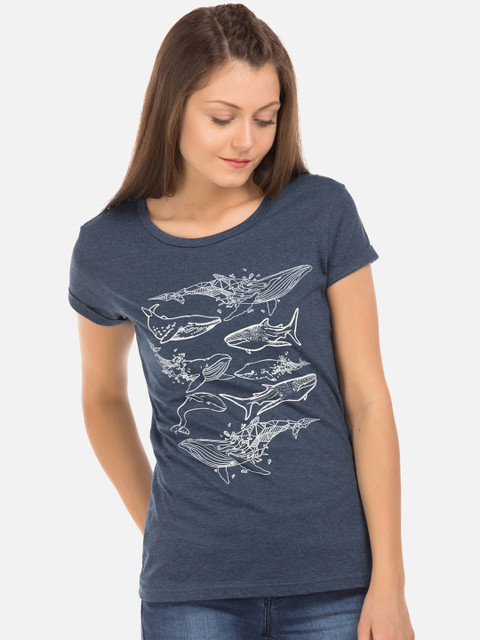 

Cherokee Women Navy Blue Printed Round Neck T-shirt