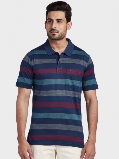 

ColorPlus Men Navy Blue & Maroon Striped Polo Collar T-shirt