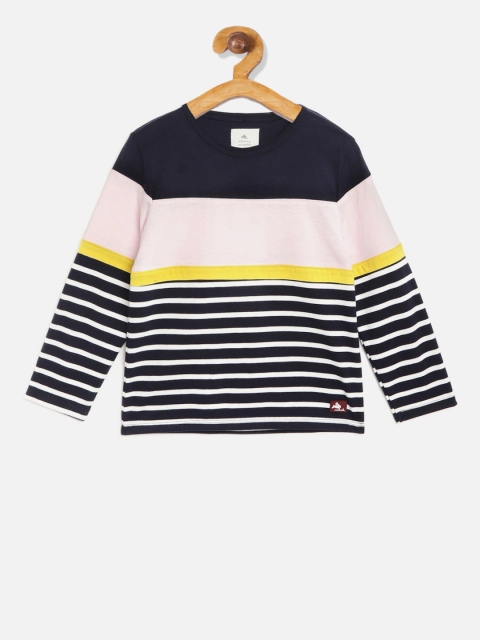 

Cherry Crumble Unisex Kids Navy Blue & White Striped Round Neck T-shirt