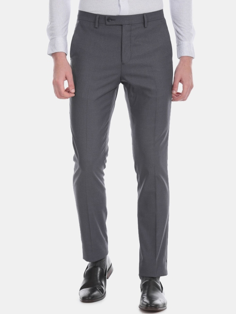 

Arrow Men Navy Blue & Grey Regular Fit Self Design Formal Trousers
