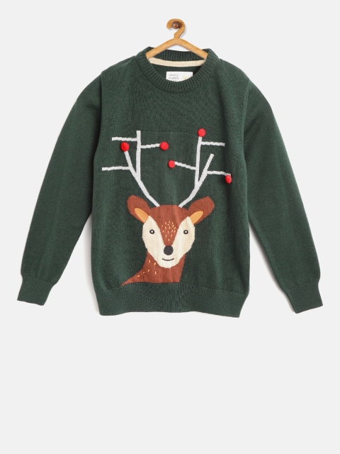 

Cherry Crumble Boys Green Printed Knitted Pullover Sweater