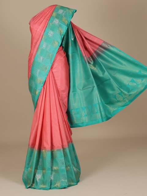 

Pothys Peach-Coloured & Green Pure Silk Solid Saree