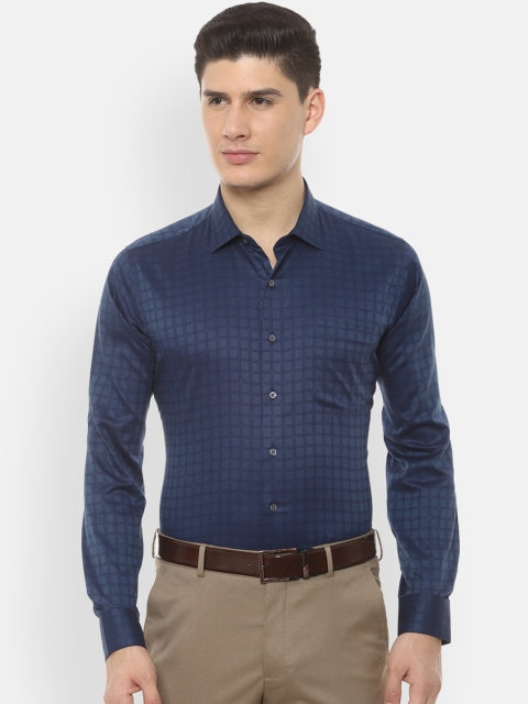 Van Heusen Men Navy Blue Slim Fit Checked Formal Shirt