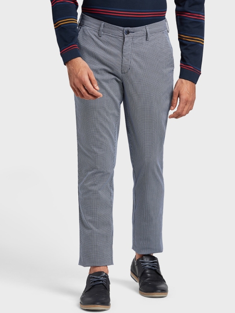 

ColorPlus Men Blue & White Regular Fit Printed Regular Trousers