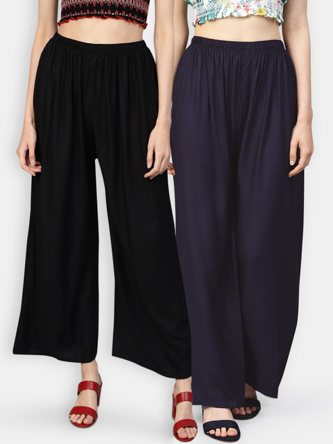 

Jompers Women Pack Of 2 Solid Wide Leg Palazzos, Black