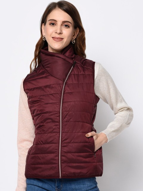 

METTLE Women Maroon Solid Padded Jacket