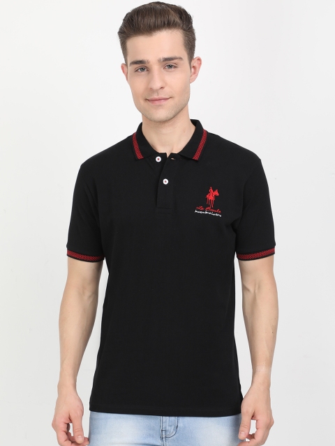 

Masculino Latino Men Black Solid Polo Collar T-shirt