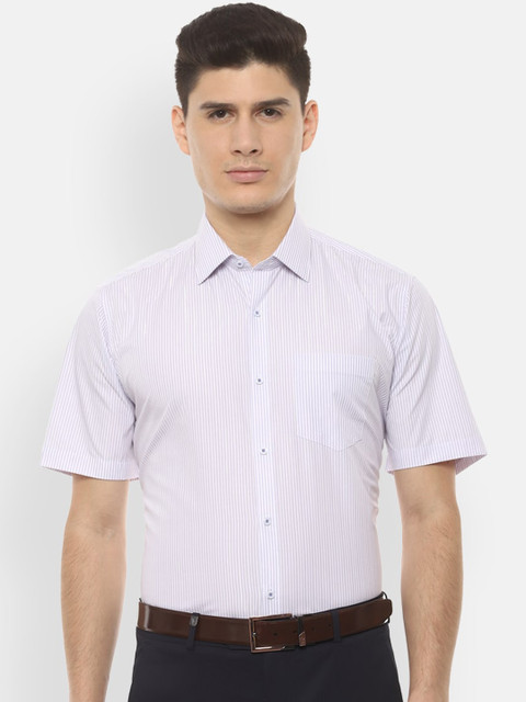 

Van Heusen Men White & Fluorescent Green Regular Fit Striped Formal Shirt