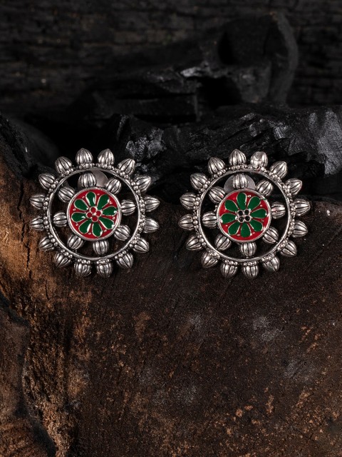 

Shoshaa Silver-Plated Green & Maroon Circular Studs