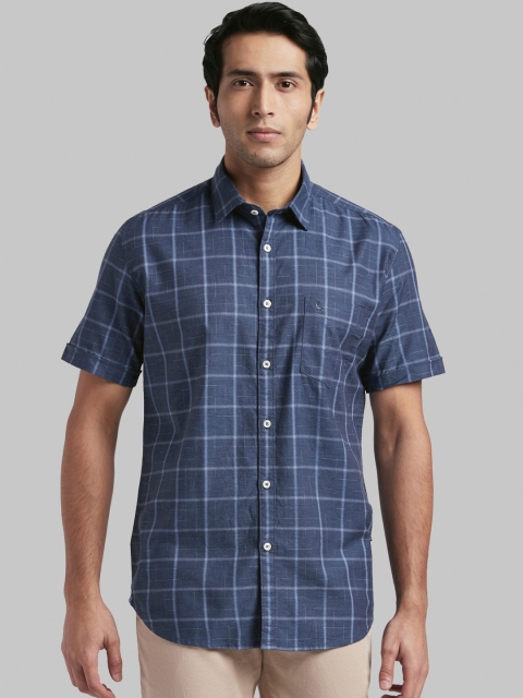

Parx Men Navy Blue & White Slim Fit Checked Casual Shirt