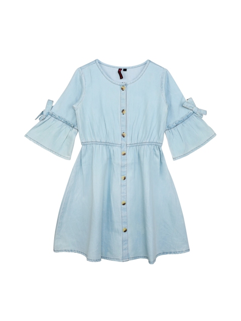 

Ishin DESIGNER STUDIO Girls Blue Solid Fit and Flare Dress
