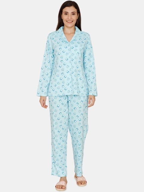 

Zivame Women Blue Printed Night suit
