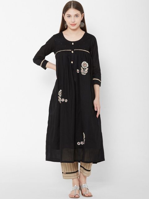 

Os Women Black Embroidered Kurta with Trousers