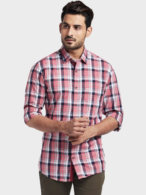 

ColorPlus Men Pink & White Tailored Fit Checked Casual Shirt