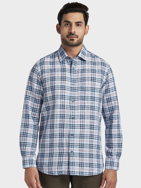 

ColorPlus Men Blue & Red Tailored Fit Checked Casual Linen Shirt