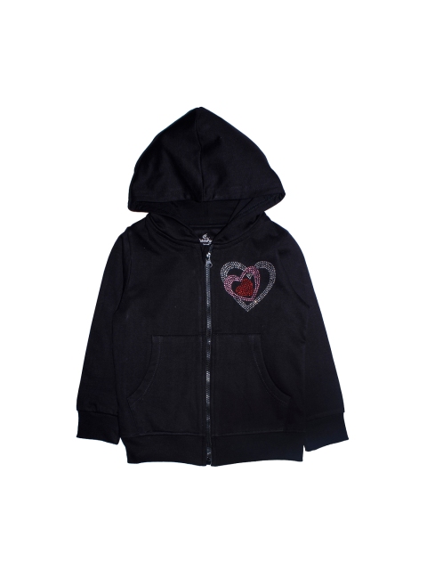 

KiddoPanti Girls Black Embellished Hooded Sweatshirt