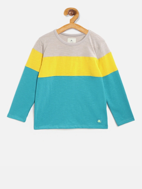 

Cherry Crumble Kids Turquoise Blue Colourblocked Round Neck T-shirt