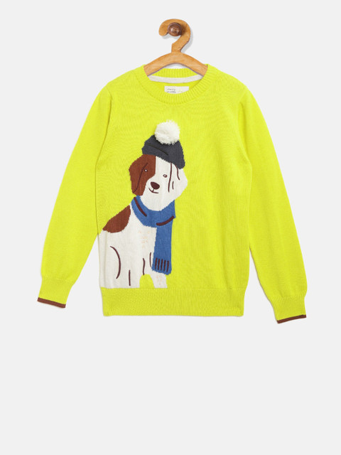 

Cherry Crumble Kids Yellow Printed Pom Pom Detailed Knitted Pullover Sweater