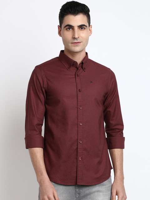 

TED HARBOR Men Burgundy Slim Fit Solid Casual Shirt