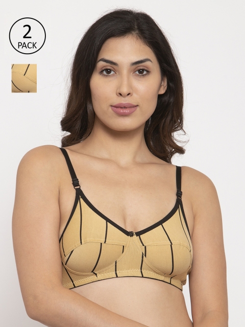 

Innocence Pack Of 2 Printed Non-Wired Non-Padded Everyday Bras BBAPLIN90631, Beige