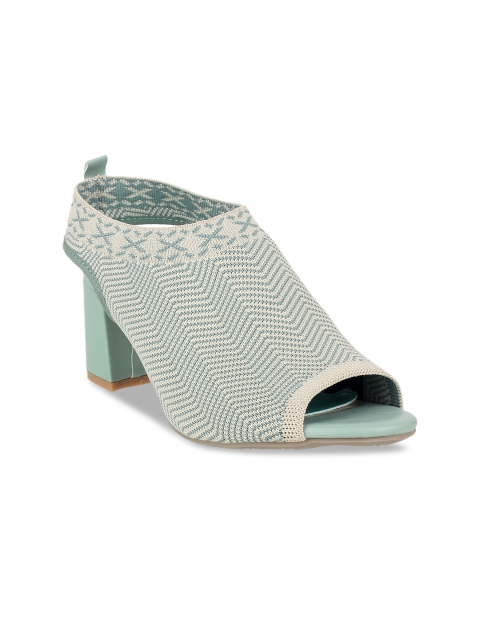 

STEPpings Women Green & Beige Woven Design Peep Toes