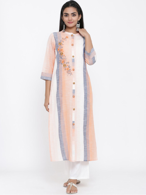 

PIROH Women Orange & White Printed A-Line Kurta