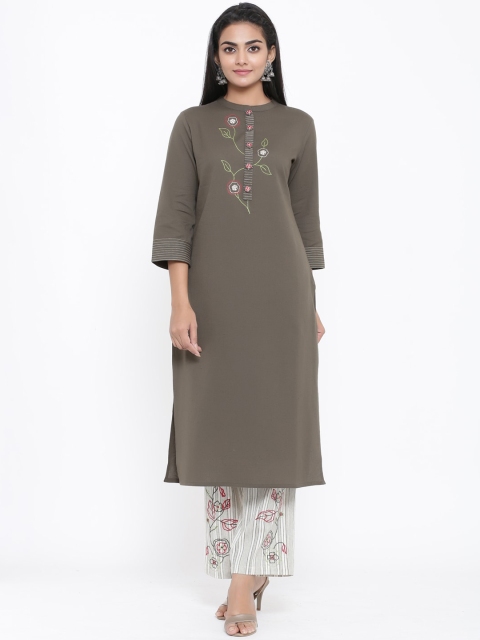 

PIROH Women Olive Green & Pink Embroidered Kurta with Palazzos