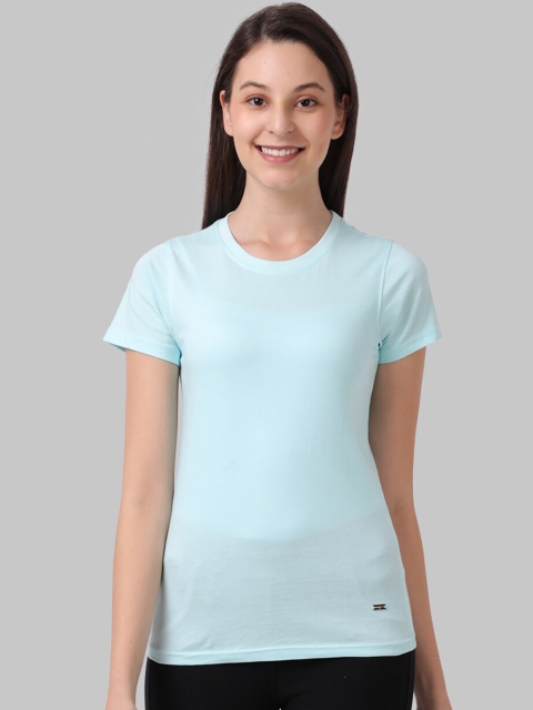 

Park Avenue Woman Women Turquoise Blue Solid Round Neck T-shirt