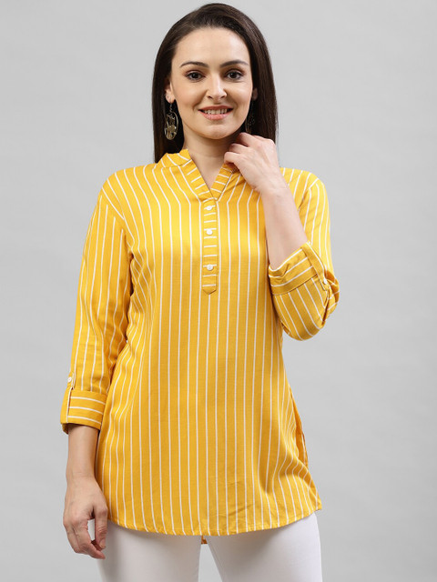 

KASSUALLY Women Mustard Yellow Striped Tunic