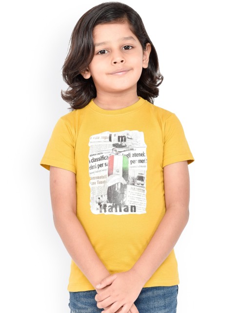 

ORANGE PUMPKKIN Boys Mustard Yellow Printed Round Neck T-shirt
