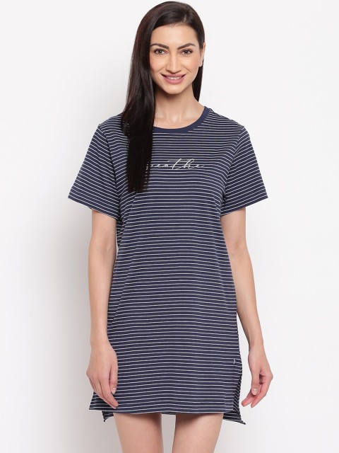 

Enamor Women Navy Blue Striped Relaxed Fit Long Length Nightdress