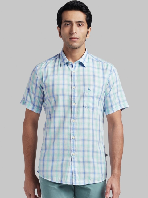 

Parx Men Green & Blue Slim Fit Checked Casual Shirt