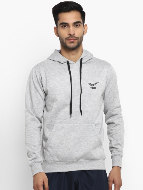 

Yuuki Men Grey Melange Solid Hooded Sweatshirt