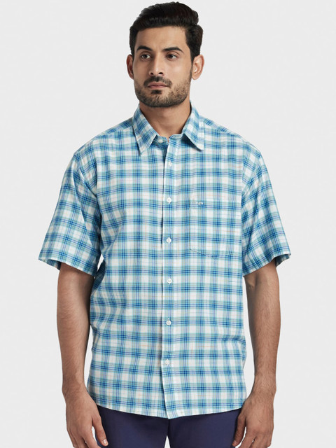 

ColorPlus Men Blue & White Regular Fit Checked Casual Shirt