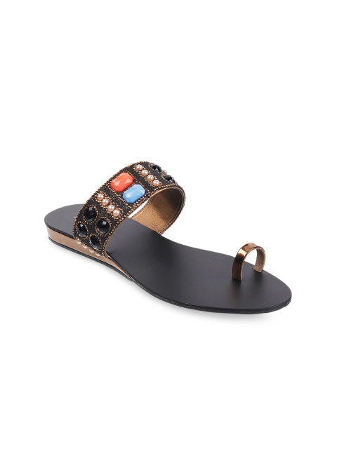 

SOLE HEAD Women Black Embellished One Toe Flats