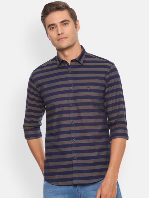 

Louis Philippe Sport Men Navy Blue & Beige Slim Fit Striped Casual Shirt